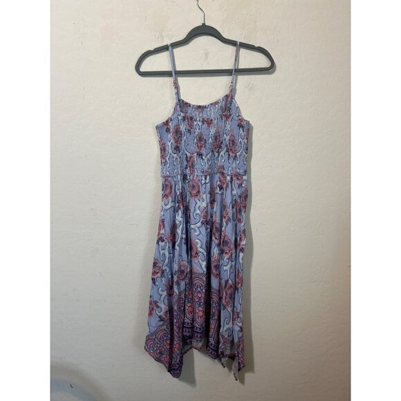 Japaa Sundress Sz M Blue Pink Watercolor Print Spaghetti Straps Midi Length - Picture 4 of 6